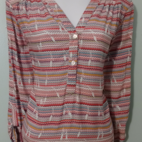 Kaktus Hi-Low Blouse Size Large Multi Color Stripes Soft 100% Rayon - Picture 6 of 14